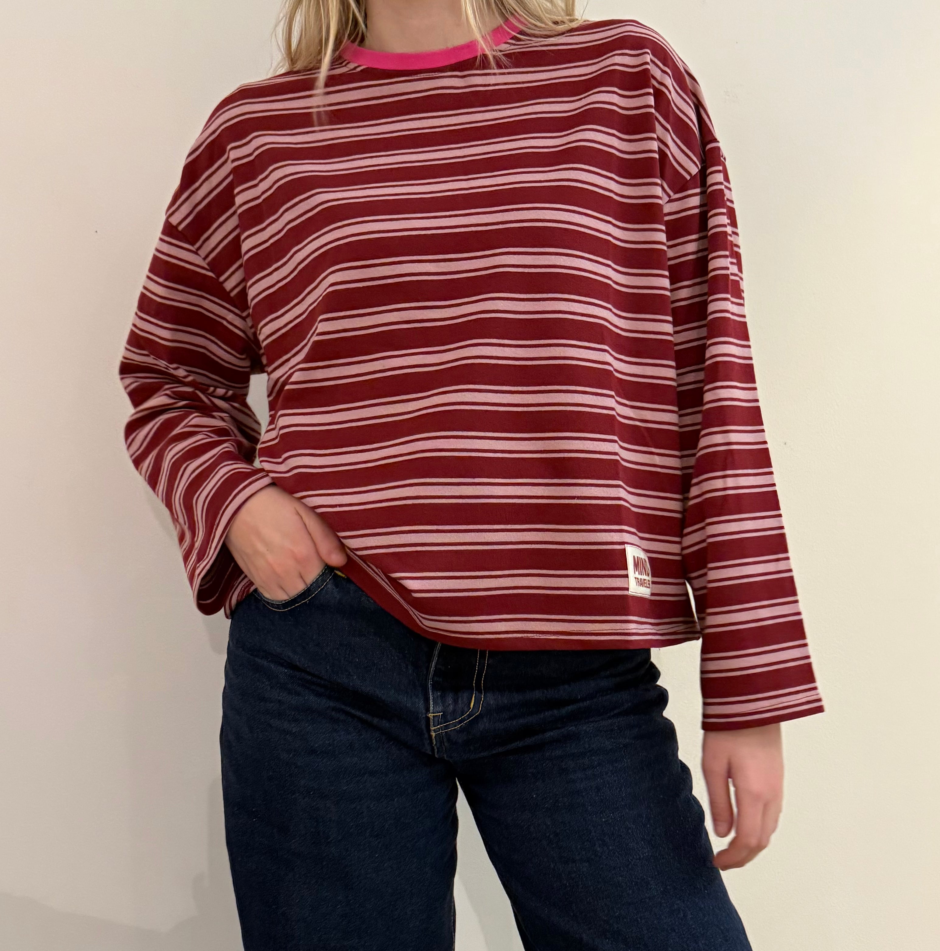 gestreiftes Shirt burgunderrot